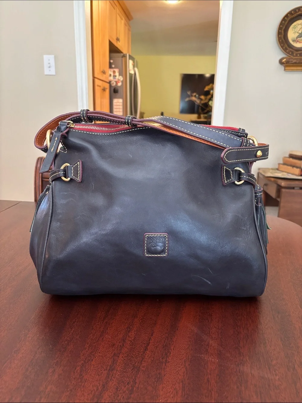 Dooney & Bourke Medium Florentine Leather Zip Hobo Bag Navy